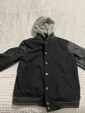 CJ Black Brand polyster jacket with gray hood polyurethane sleeves Small