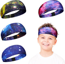 4 Pack Boys Sports Headbands Kids Athletic Sweatbands Sports Breathable Galaxy