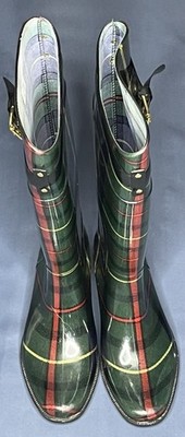 Lauren Ralph Lauren Womens Sz 8B Rossalyn II Tartan Plaid Tall Rain Boots Preppy