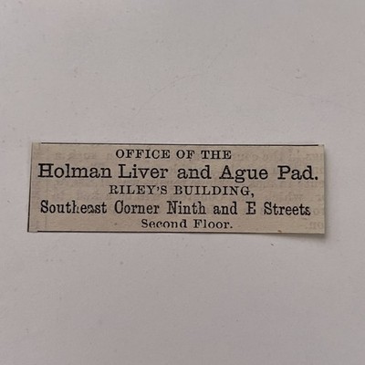 Holman Liver & Ague Pad SE Cor 9th & E Sts 1881 Washington DC Clipping TAJ8-S49