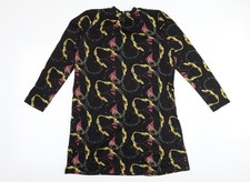 Pep&Co Damen schwarz geometrisches Polyester A-Linie Gr&ouml;&szlig;e 10 Rundhalsausschnitt Knopf
