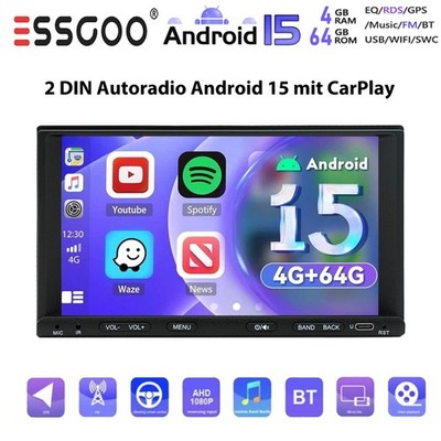 7'' Apple CarPlay 4+64G Android15 Autoradio 2 DIN GPS Navi RDS WIFI SWC Bluetooth