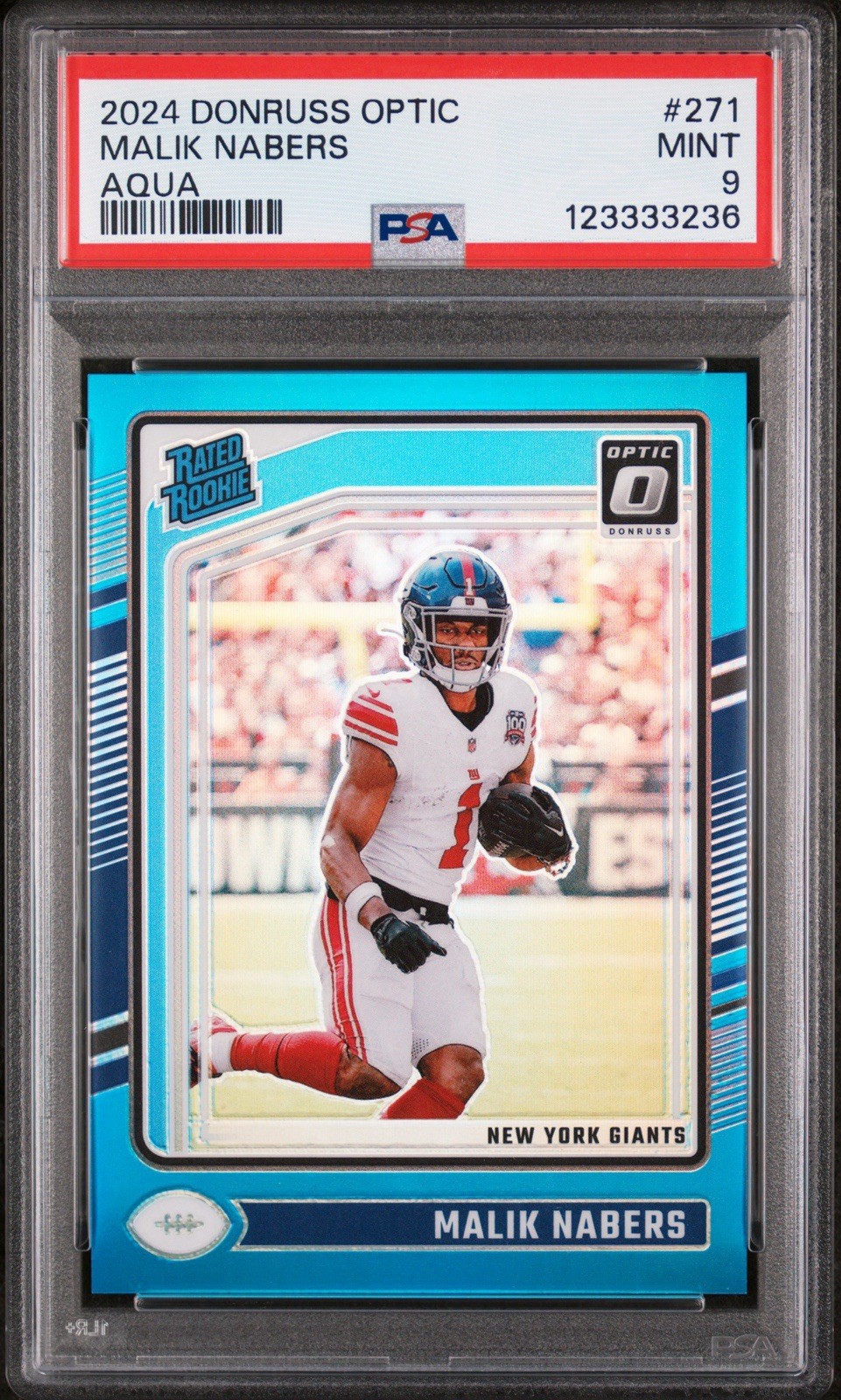 2024 Optic - Rated Rookie Malik Nabers #271 Aqua Prizm /299 (RC) PSA 9