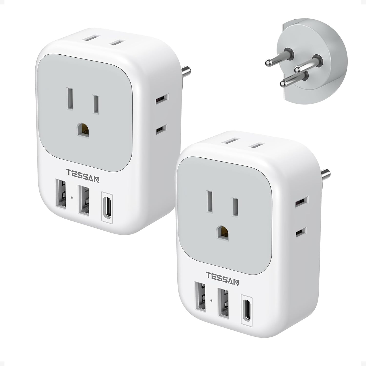 Plug 7 In 1 Us To Power White 2 Pack For Travel
