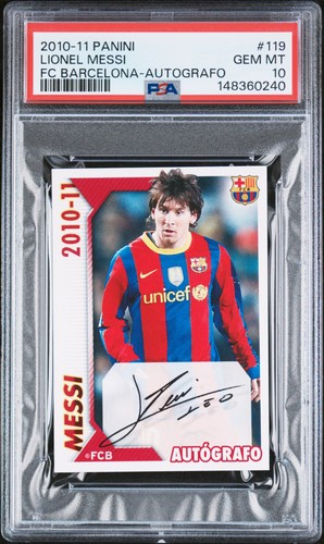 2010-11 PANINI FC BARCELONA AUTOGRAFO #119 LIONEL MESSI PSA 10