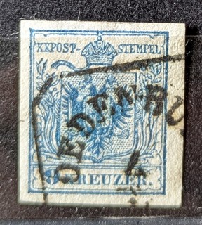 Stempel " Oedenburg " auf 9 Kreuzer Marke Ausgabe 1850