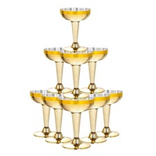 Lullaby 50PCS 5oz Plastic Champagne Coupe Glasses with Gold Rim, Elegant Plas...