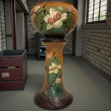 Vintage Roseville Magnolia Jardiniere Planter Art Pottery Pedestal Pot 665-10