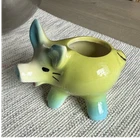 VTG Ceramic Pig Planter Shawnee Yellow Blue Green Animal Art Pottery 3.5"