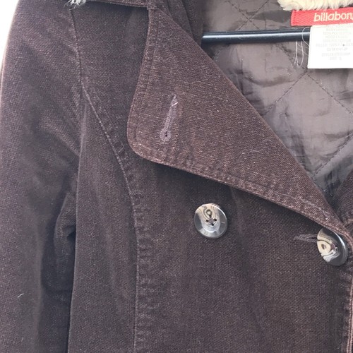 Vtg Billabong Corduroy Brown Jacket Coat Fur Trim Hood S Y2k Grunge Peacoat 90s - Picture 3 of 13