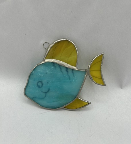 Blau Gelb Tropische Fische Happy Buntglas Handarbeit Sonnenfänger 4" - Bild 3 von 6