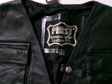 FIRST GENUINE LEATHER Motorcycle Vest Black Heavyweight Biker