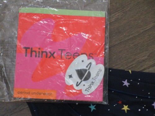 THINX TEENS ALL DAY BIKINI PERIOD PANTIES IN LUCKY STARS BLUE SIZE XL/ 15-16 - Picture 2 of 2