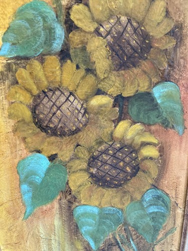 Vintage Sunflower Oil Painting in Carved Frame | Rustic Wall Art | Vintage Finds - Picture 3 of 9