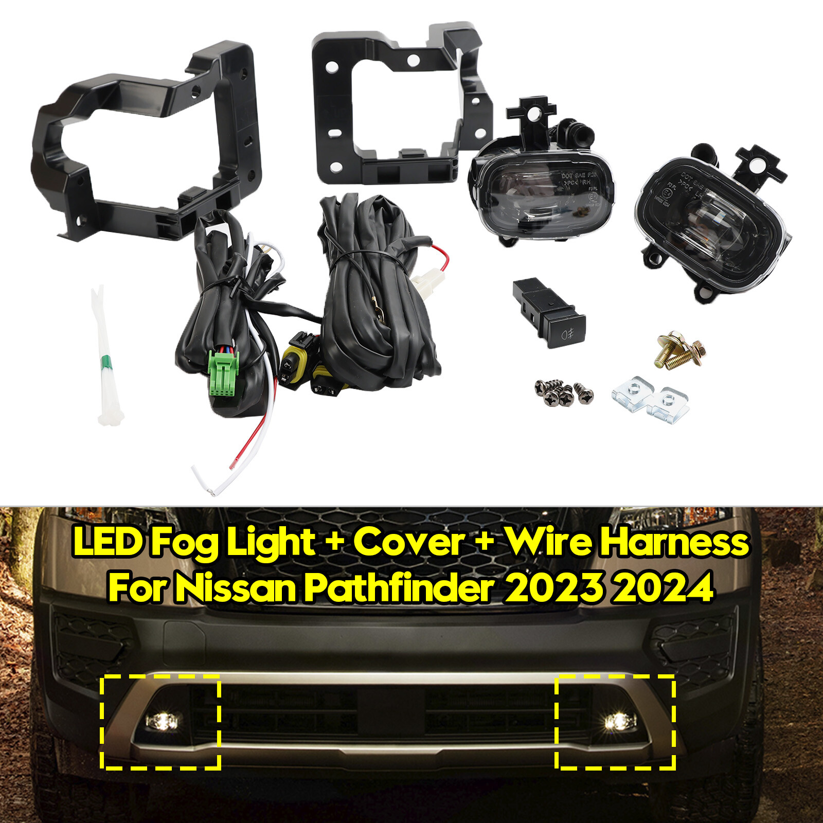 Front Bumper LED Fog Light+Cover+Wire Harness For Nissan Pathfinder 2023 2024 #1