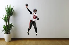 Tom Brady Wall Decal Buccaneers Removable Sticker Reusable Decor Mancave Cling 