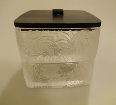 Trinket Box Two Layer Asian Style Floral Embossed Glass Vintage