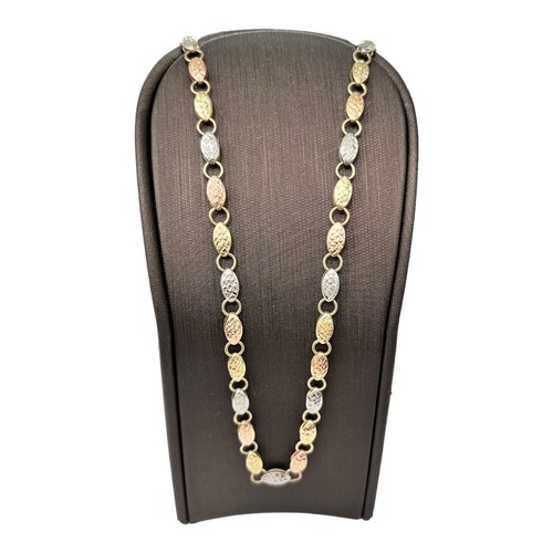 9ct 9K Tri Tone Gold Italian Geometric Link Chain Necklace 9.14 Grams 46cm. New - Picture 2 of 8