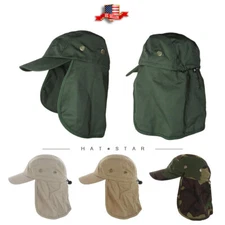 Ear Flap Sun Hat Neck Cover Baseball Cap Visor Camo Army Fishing Outdoors USA