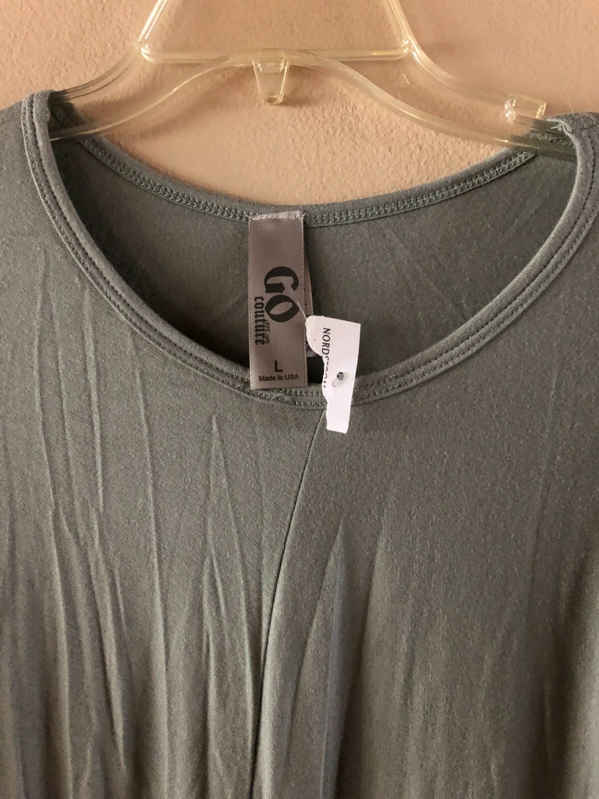 Go Couture Women's Long Sleeve Asymmetrical Bottom Green Dress Made in USA  L