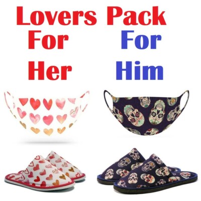 Chochili MW Trendy Love Big Skull Home Garage Kitchen Dorm Slipper and Mask Pack