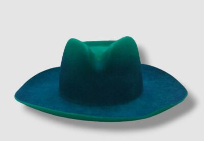 $685 Barbisio Women's Blue Marcello Ombre Rabbit Felt Fedora Hat Size Small