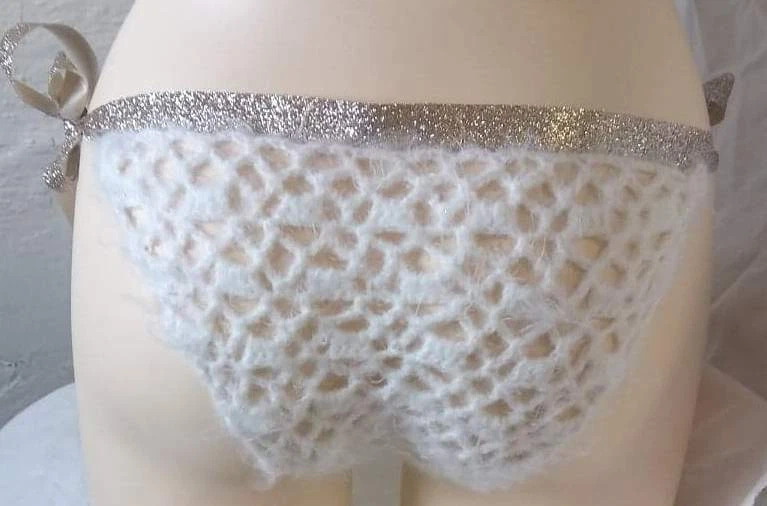 Bragas florales blancas y doradas de alta costura de encaje nupcial hechas a pedido XS-XXXL Foto 2 de 4