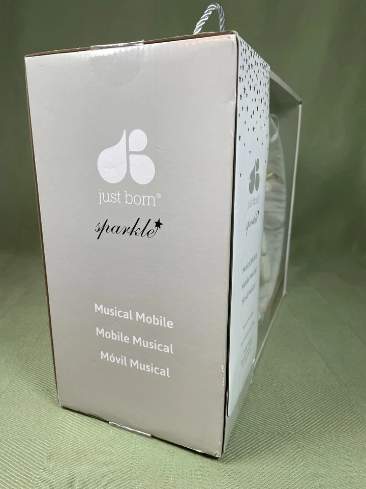 ¡Móvil musical Just Born Sparkle recién nacido/niño pequeño blanco y dorado unicornio y arco iris! Foto 4 de 4