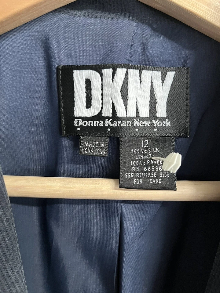 Chaqueta Blazer Larga DONNA KARAN DKNY Para Mujer De Colección Seda Lavada Azul Marino Años 90 Talla 12 Foto 2 de 4