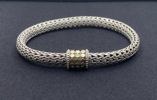 John Hardy 1/3 18K Gold Dot 925 Silver Bracelet Size 6 3/4, Length 7.25 in