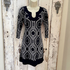 Sweet Storm Juniors Size Medium Navy Blue White Keyhole Shift Casual Work Dress