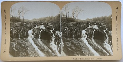 UK Wales Swallow Falls Cascade c1900 Vintage Stereo Photo 