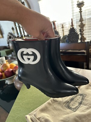 New Authentic Gucci Interlocking GG Logo Rubber Boots Size 38 / US