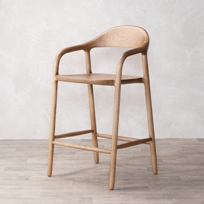 WOODEN SCANDINAVIAN STYLE BAR STOOL WEATHERED OAK JAPANDI STYLE