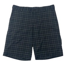 Nike GOLF Dri-Fit CORE Gray Black Plaid Flat Front Shorts Sz 34 Poly Stretch