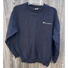 Vintage Champion Spellout Sweatshirt Youth L Embroidered Pullover Black
