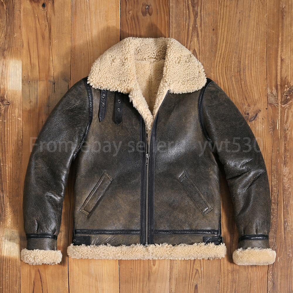 Classic B3 Aviator Jacket Original Genuine Sheep Shearling Fur Leather  Jacket