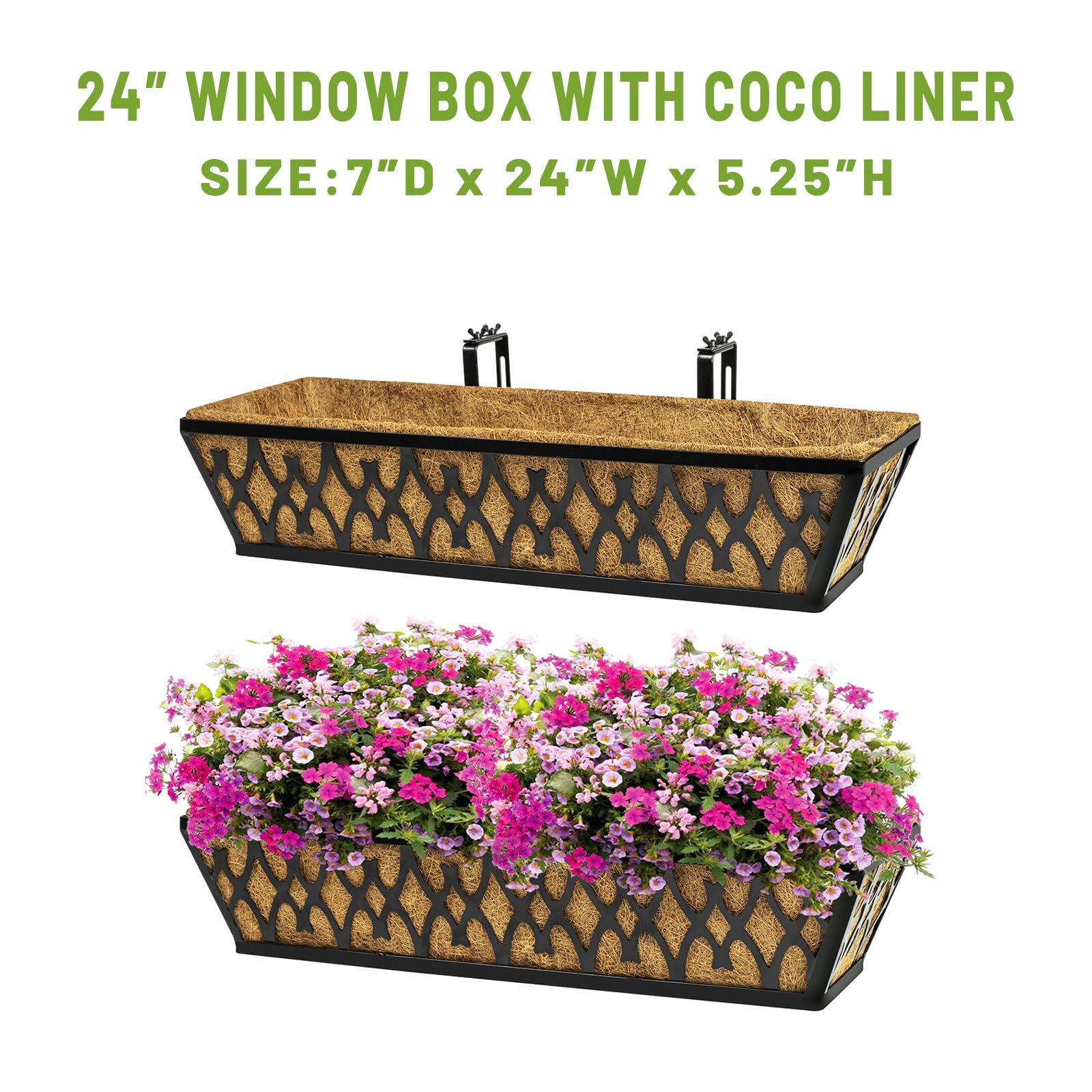 4 Pack 24 Inch Railing Planter Window Boxes Planters with Coconut Liner ...