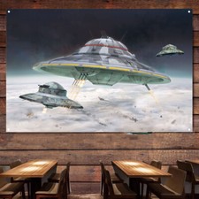 Listing image for WWII German Haunebu UFO Banner Wall Hanging Flag Aviation Military Art Poster