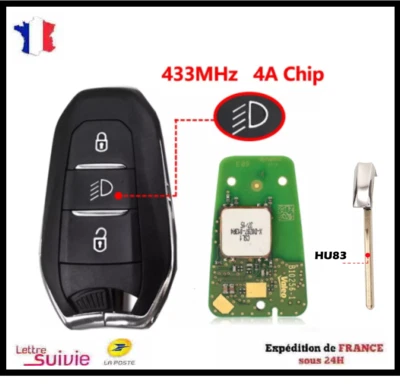 Clé AES-4A Télécommandé pour Peugeot 308 208 5008 2008 3008 3 boutons Lame HU83