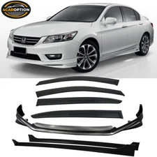 Fits 13-15 Honda Accord 4Dr PP Front Bumper Lip + Side Skirts+ Window Visor 4Pcs