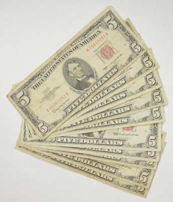 Lot of 10 1963 $5 RED SEAL United States Bank Note Lot Collection *FP