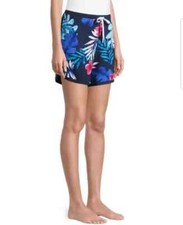 NAVY BLUE PINK FLORAL SECRET TREASURES SHORTS ONLY POCKETS DRAWSTRING 3X