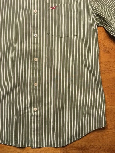 Hollister Men's Green & White Striped Long Sleeve Dress Shirt - Size Large - Picture 11 of 12