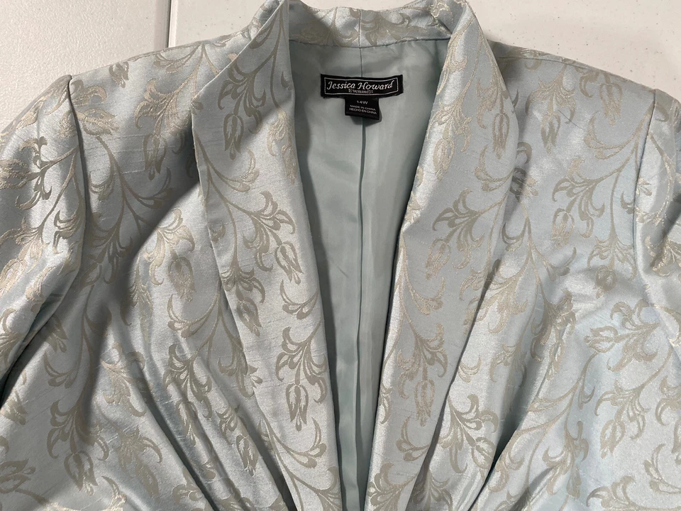 Jessica Howard Blazer Womens 12W 12  Light Teal One Button 3/4 Sleeve - Image 2 of 4