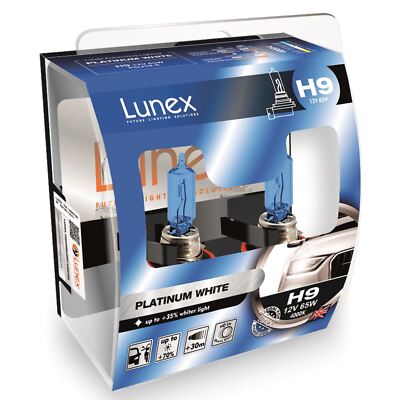 LUNEX PLATINUM WHITE 4000K H9 Headlight Halogen Bulbs 12V 65W PGJ19-5 x2