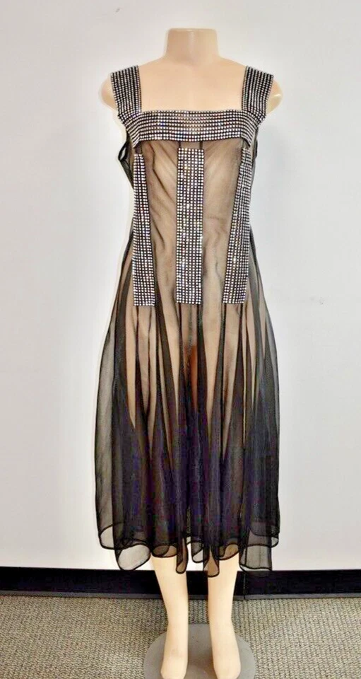 Vestido de Noche Christopher Kane Negro Seda Organza Cuentas Transparentes Talla 10 En Oferta Foto 2 de 4