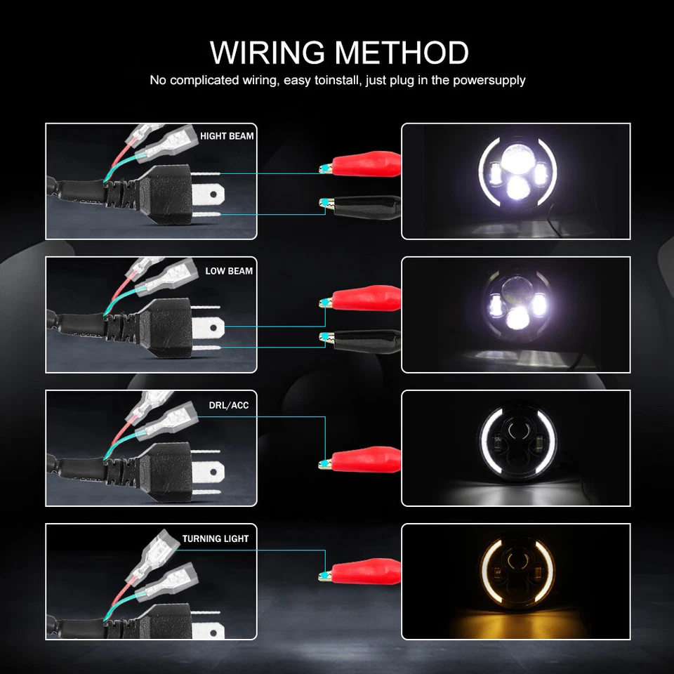 For Yamaha XS 250 600 650 750 850 1100 7"inch LED Headlight Angle Eye Hi-Lo DRL Foto 2 de 4