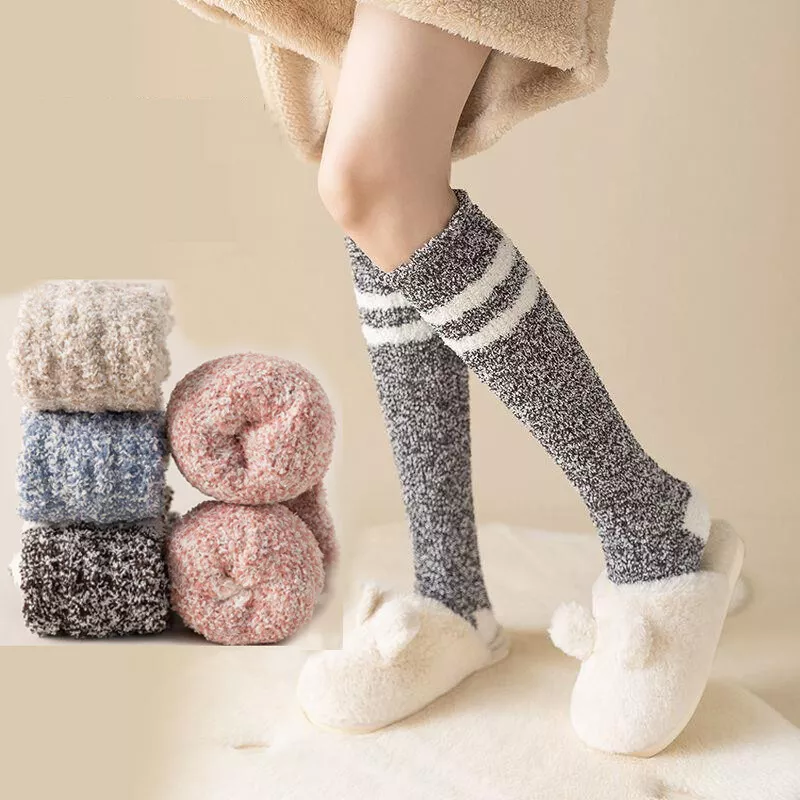 Women Thermal Cozy Fuzzy Fleece Long Socks Knee High Warm Stocking Slipper  Socks