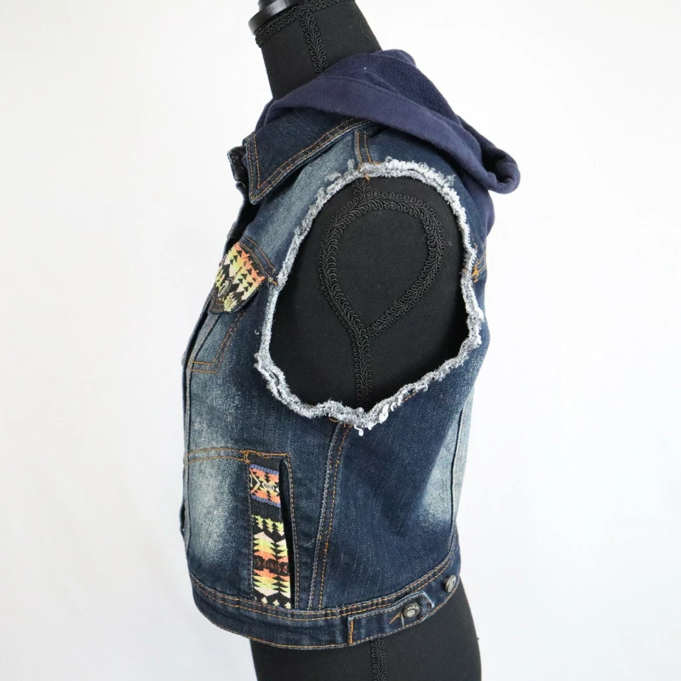Chaleco Rue 21 Mujer Pequeño Denim Azul Jean Chaqueta Sin Mangas Sudadera con Capucha Abotonada Foto 2 de 4